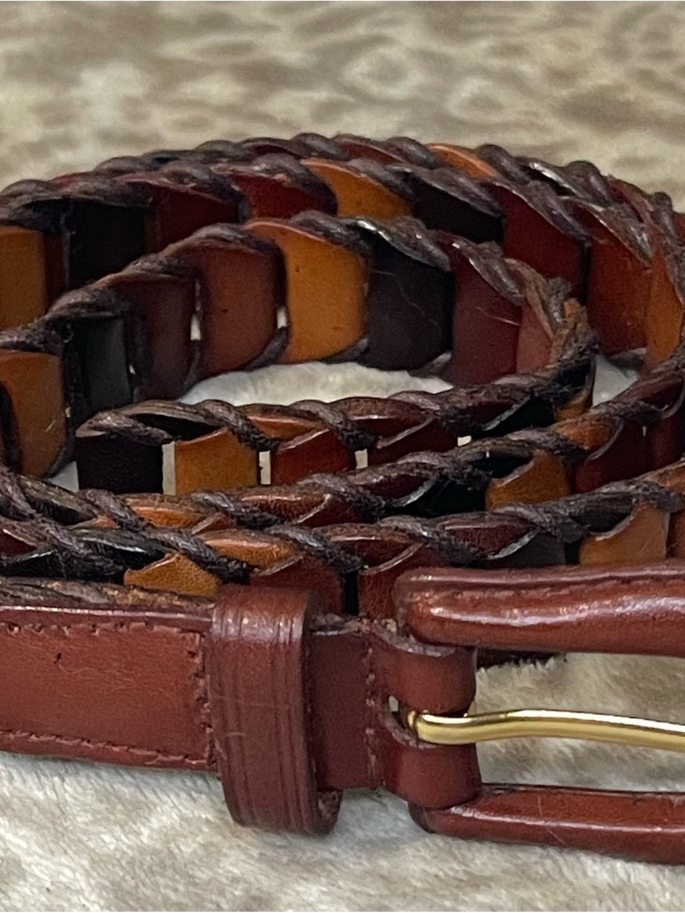 Vintage Braided Womens Belt Brown Small Leather 90s Skinny Bohemian Chic Retro
